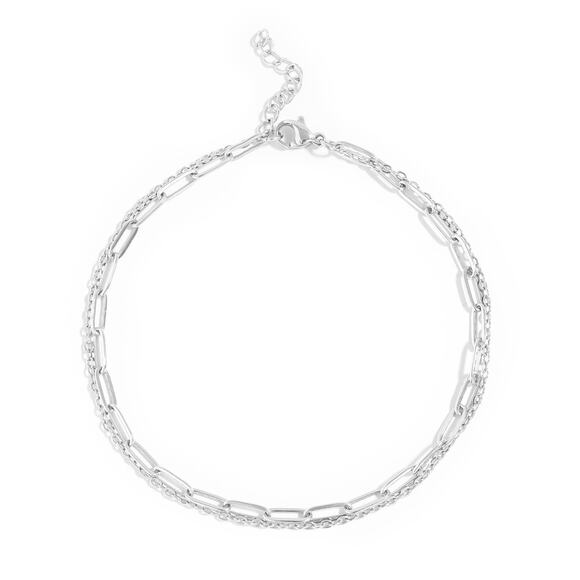 2 Row Stainless Steel Loop and Paperclip Chain Anklet - Picture 3 of 16